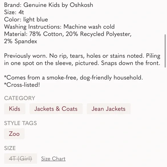 Toddler blue jean jacket Size 4T - Picture 7 of 7